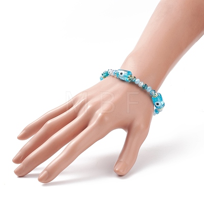 Column with Evil Eye Lampwork & Glass Beaded Stretch Bracelet for Women BJEW-JB08634-01-1