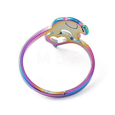 Ion Plating(IP) 201 Stainless Steel Elephant with Heart Adjustable Ring for Women RJEW-K238-07M-1