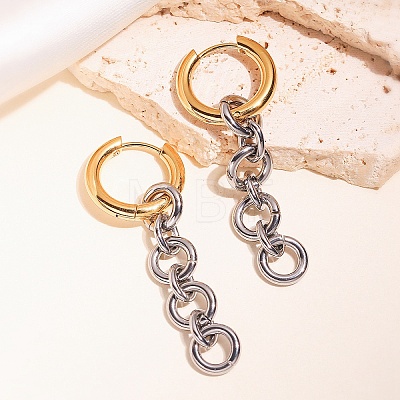 304 Stainless Steel Flat Round Link Chain Tassel Hoop Earrings WGAE672-03-1