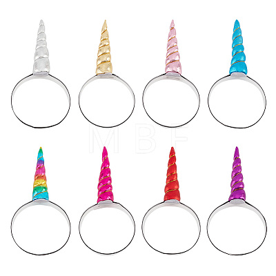 8Pcs 8 Colors Polyester Unicorn Horn Ear Elastic Headband OHAR-GO0001-01-1