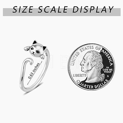 Rhodium Plated 925 Sterling Silver Cute Cat Ring Adjustable Half Open Ring Platinum Plated Ring Zircon Finger Ring Lovely Animal Jewelry Gift for Women JR952A-1