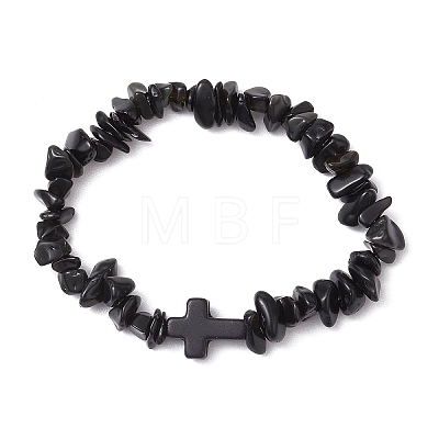 Natural Obsidian Chips Stretch Bracelets for Women Men BJEW-JB11341-09-1