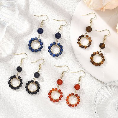 304 Stainless Steel Round Dangle Earrings EJEW-JE06786-1