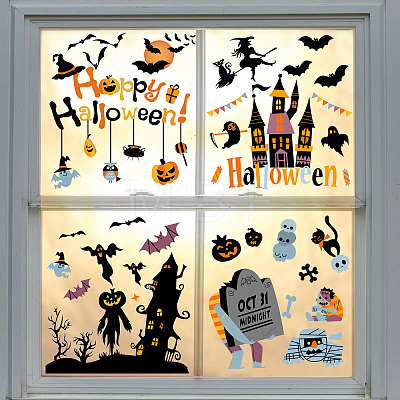 Halloween Theme Chemical Fiber Oil Canvas Self Adhesive Window Decorations AJEW-WH0182-003-1