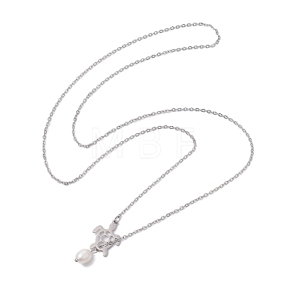 Natural Pearl & Hollow Turtle Lariat Necklaces NJEW-JN04528-02-1