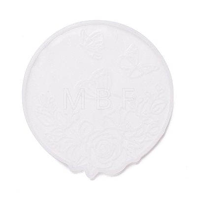 Flat Round with Flower & Butterfly Cup Mat Silicone Molds DIY-M034-29-1