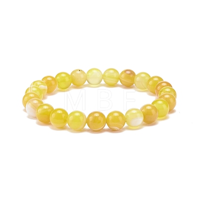 Natural Agate Round Beaded Stretch Bracelet BJEW-JB08396-1