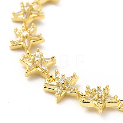 Clear Cubic Zirconia Star Link Chain Bracelet BJEW-A132-16G-1