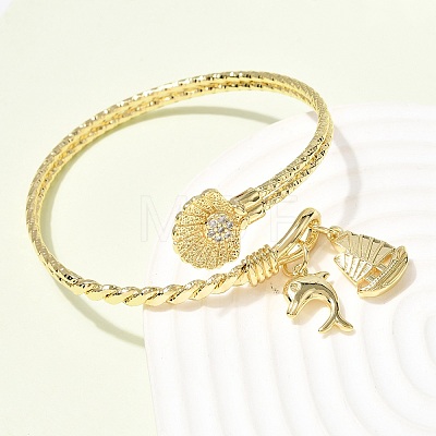 Brass Micro Pave Clear Cubic Zirconia Cuff Bangles BJEW-F526-04G-1