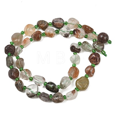 Natural Green Lodolite Quartz/Garden Quartz/Green Phantom Quartz Beads Strands GG-CBA3A44-C05-02-1