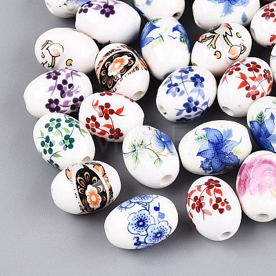 Printed Handmade Porcelain Beads PORC-Q007-13C-1