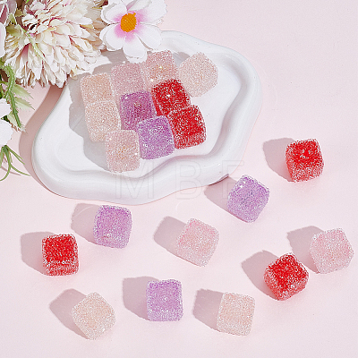 20Pcs 4 Colors Drusy Cube Resin Rhinestone Beads RESI-PA0001-43A-1