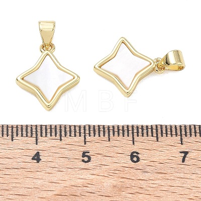 Rack Plating Brass & Natural White Shell Pendants SH-CBAB0A4-13G-1