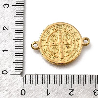 304 Stainless Steel Saint Benedict Medal Cross Connector Charms X-STAS-C119-12G-1