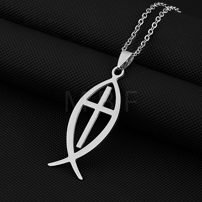 201 Stainless Steel Jesus Fish with Cross Pendant Necklaces FS-WG1CE2F-02-1