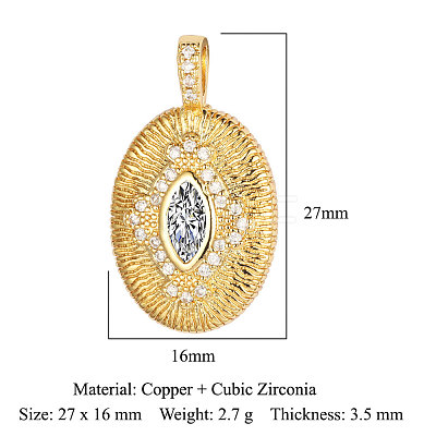 Brass Micro Pave Clear Cubic Zirconia Pendants ZIRC-OY001-05G-1