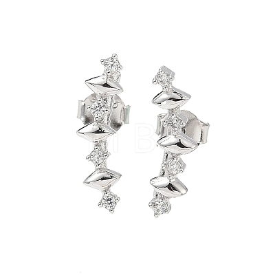 925 Sterling Silver Clear Cubic Zirconia Stud Earrings EJEW-Q032-01G-P-1