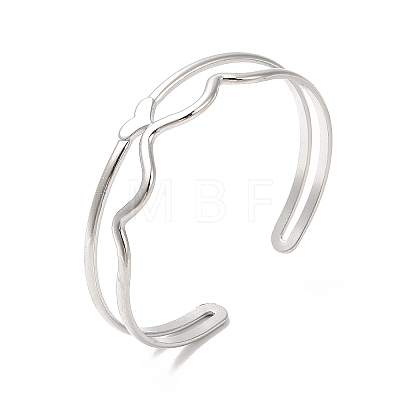 304 Stainless Steel Heart Wave Cuff Bangles BJEW-L682-028P-1