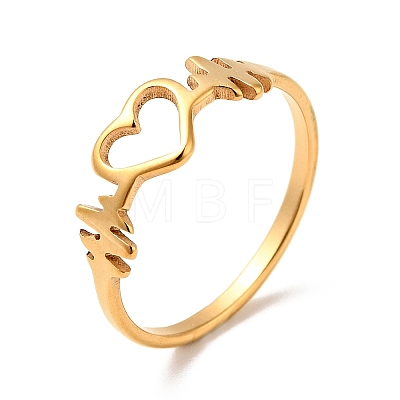 Ion Plating(IP) 201 Stainless Steel Heart Beat Finger Ring for Valentine's Day RJEW-G266-36G-1