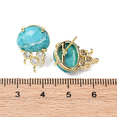 Brass Micro Pave Cubic Zirconia Stud Earring Findings with Natural Turquoise KK-Z096-05G-12-1