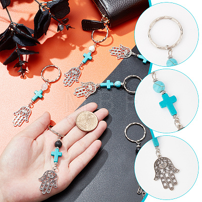 AHADERMAKER 20Pcs 5 Style Mixed Gemstone Bead and Synthetic Turquoise beads Keychain KEYC-GA0001-05-1