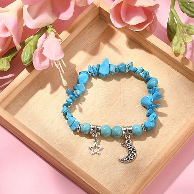 Synthetic Turquoise Chips Stretch Bracelet BJEW-JB09598-03-1