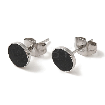 304 Stainless Ion Plating(IP) 304 Stainless Steel Flat Round Stud Earrings EJEW-C114-16P-01-1