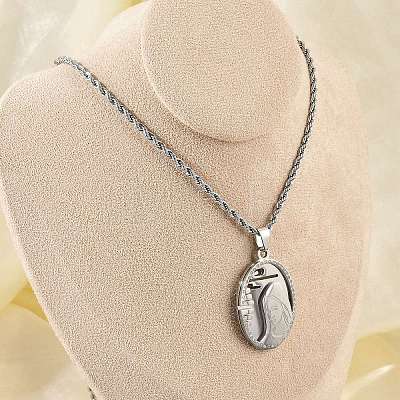 304 Stainless Steel Embossed Virgin Mary Pendant Rope Chain Necklaces NJEW-S387-08P-1