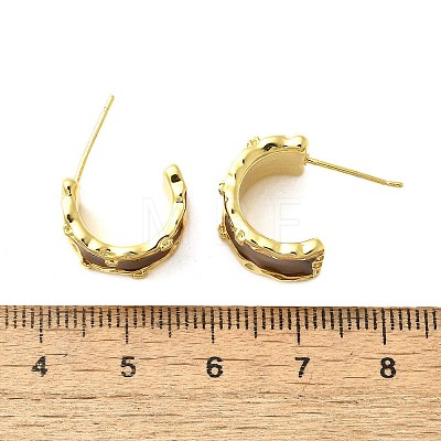 Brass Enamel Stud Earrings EJEW-B120-01G-03-1