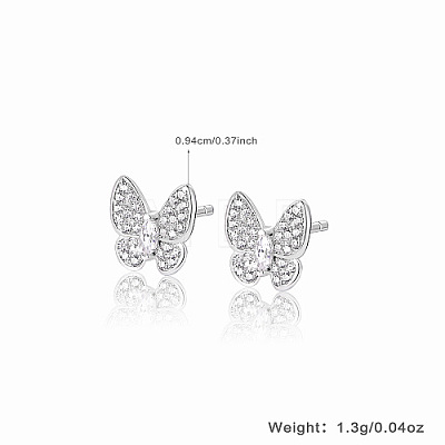 Butterfly Rhodium Plated 925 Sterling Silver Micro Pave Cubic Zirconia Stud Earrings DX6488-1-1