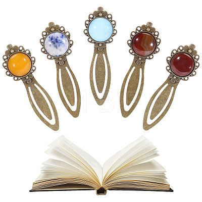 5Pcs Mixed Natural & Synthetic Round Gemsotne Bookmarks AJEW-OC0016-56A-1