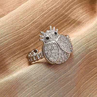 Brass Micro Pave Cubic Zirconia Adjustable Open Cuff Rings for Women RJEW-A072-01A-P-1