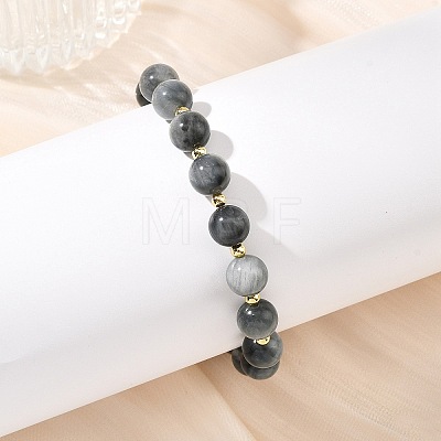 Natural Hawk's Eye & Brass Round Beads Stretch Bracelets for Women Men BJEW-JB13858-1