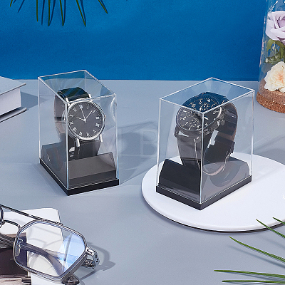 2Pcs Transparent Plastic Single Watch Display Cases CON-PH0003-57-1