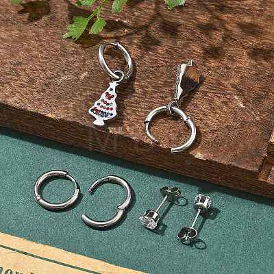 3 Pairs 3 Styles Christmas 304 Stainless Steel Hoop & Stud Earring Sets for Women EJEW-K279-14P-1