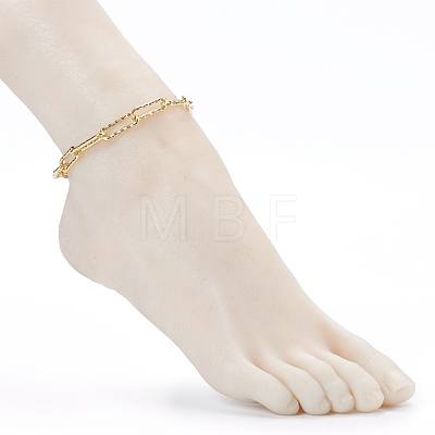 Brass Textured Paperclip Chain Anklets AJEW-AN00416-1