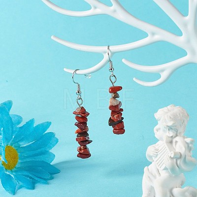 Natural Red Jasper Chip Beads Dangle Earrings EJEW-JE04649-04-1