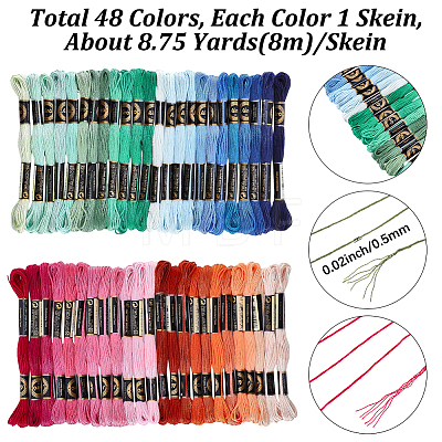 48 Skeins 4 Colors 6-Ply Polyester Embroidery Floss OCOR-CY0004-55A-1