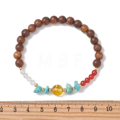 Wood & Natural Quartz Crystal & Carnelian & Synthetic Turquoise Beaded Stretch Bracelets for Women BJEW-TA00730-1