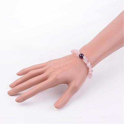 Natural Rose Quartz Stretch Bracelets BJEW-JB02523-01-1