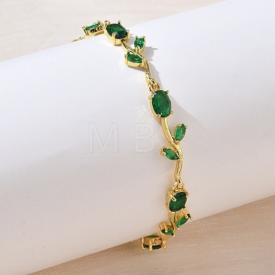 Brass Glass Flower Link Chain Bracelets KK-CBA7DFA-01G-B-1