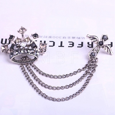 Crown & Cross with Chain Tassel Dangle Brooch Pin RELI-PW0001-099B-1