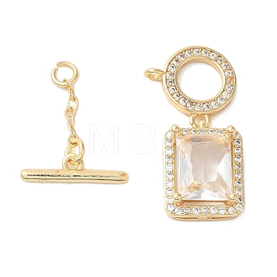 Brass Micro Pave Clear Cubic Zirconia Toggle Clasps KK-N254-87G-1