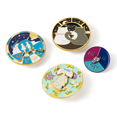 4Pcs 4 Style Elephant & Cat & Girl and Boy & Diamond Rotating Enamel Pins Set JEWB-TA0001-09-1