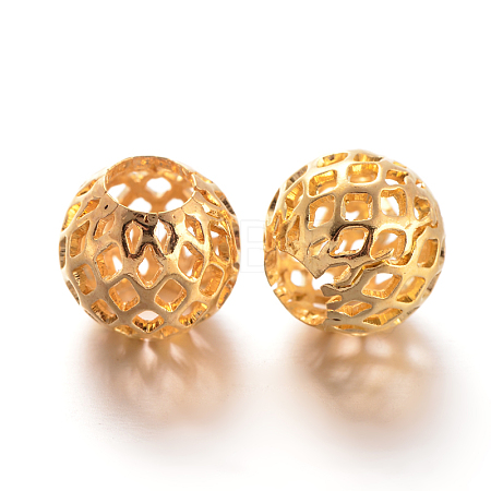 Hollow Round Brass Filigree Beads X-KK-L129-12G-1