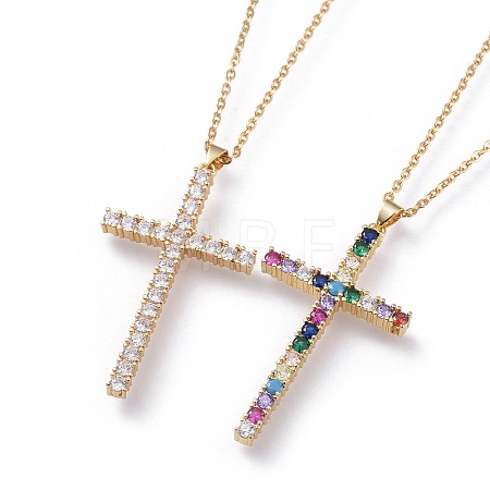 Brass Micro Pave Cubic Zirconia Pendant Necklaces NJEW-F271-01-G-1