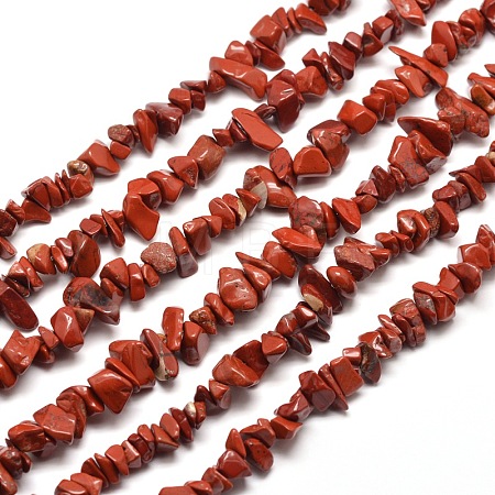 Natural Red Jasper Chip Bead Strands G-M205-27-1