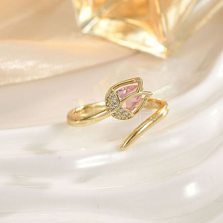 Brass Micro Pave Cubic Zirconia Cuff Open Rings FS-WG4357C-02-1