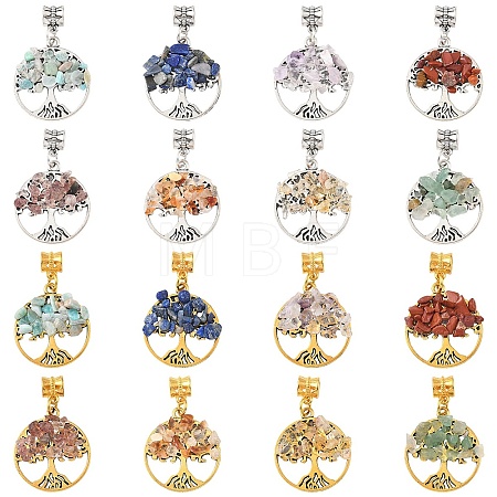 16Pcs 16 Styles Alloy Gems Tree of Life European Dangle Charms PALLOY-YW00085-1