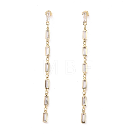 Cubic Zirconia Rectangle Dangle Stud Earrings EJEW-P206-03G-02-1